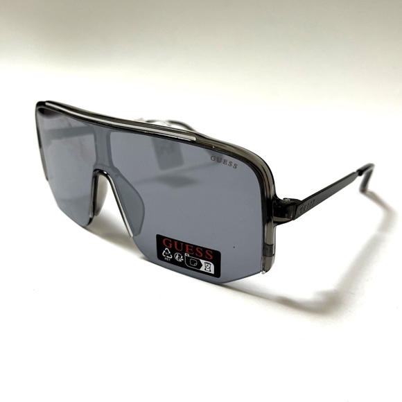 New Original GUESS Aviator Shield Sunglasses GO00054 Half Rim Acetate Clear - Picture 1 of 6